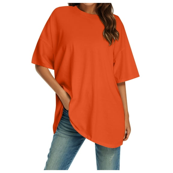 Summer Womens Casual Solid T Shirt Crewneck Short Sleeve Basic Loose Fit Top Blouses Comfort Daily Soft Holiday Tees(Size:L)
