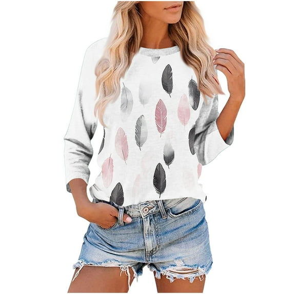 Summer Womens Cotton Tops Color Block Tunic Blouses Scooped Neck 3/4 Sleeve Tops Trendy Dressy Tee Shirts Relaxed Fit Top Shirts Workout Sport Yoga Clothes Trendy 2025 Spring