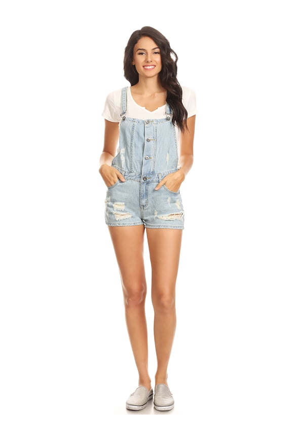 Summer Womens Destroyed Boyfriend Shorts Denim Adjustable Strap Button Overalls Suspender
