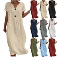 thumbnail image 1 of Summer Womens Dress Fashion Casual Short Sleeve Round Neck Button Linen Maxi Dress, 1 of 6