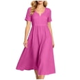 thumbnail image 1 of Summer Womens Dress Fashion Casual Solid Color V-Neck Short Sleeve Loose Knee-Length Midi Dress, 1 of 8