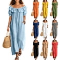 thumbnail image 1 of Summer Womens Dress Off Shoulder Ruffled Neckline Short Sleeve & Side Pockets Maxi Dress, 1 of 7