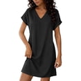 thumbnail image 1 of Summer Womens Dress V Neck Short Sleeve Loose Plain Relaxed Fit Mini Dress, 1 of 9
