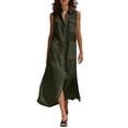 thumbnail image 1 of Summer Womens Dress with Patch Pockets Sleeveless Button-Down Casual Shirt Dress, 1 of 7