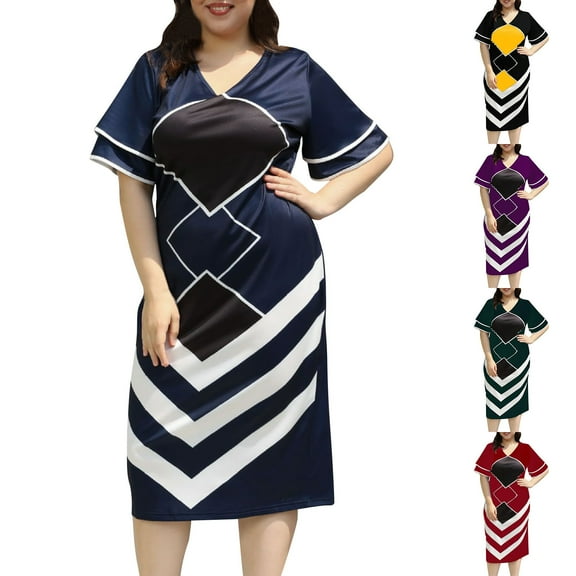 Summer Womens Dresses Plus Size Short Sleeve Crew Neck Casual Printed Loose Fitness Dress Midi Bodycon Party Wedding Guest Dresses Red XXL