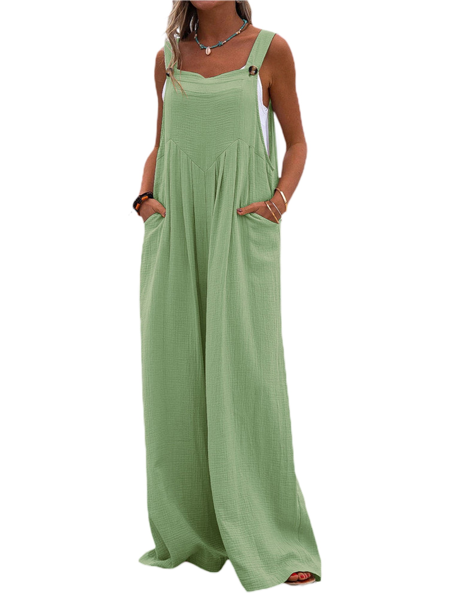 Summer Womens Fashion Solid Color Jumpsuit Casual Button Wide Leg ...