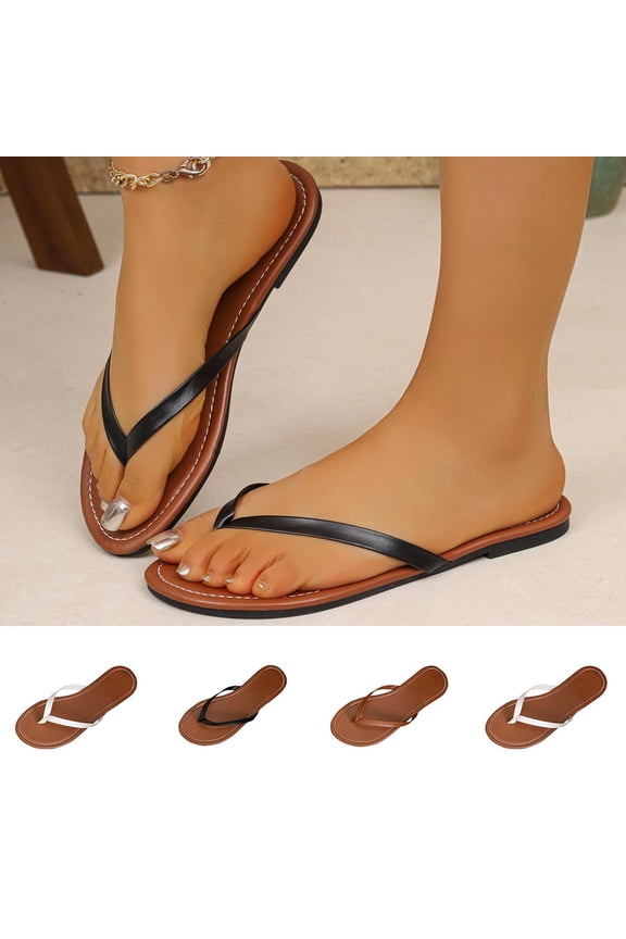 Summer Womens Flip Flops Flat Heel Open Toe Slip-on Thong Women's Comfy Lightweight Slide Slippers Spring Summer Trendy Beach Sandals