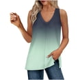thumbnail image 1 of Summer Womens Gradient Print Sleeveless Shirts V Neck Tank Tops Loose Fitted Tunic Tees Casual Trendy Camisole Side Split Cami Going Out, 1 of 8