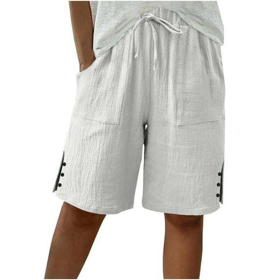 Summer Womens High Waist Wide Leg Knee Length Shorts Comfortable Casual Shorts with Pockets White XL