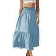 thumbnail image 1 of Summer Womens Long Skirts Plus SizeHigh Waisted Solid Color Pleated Ruffle Midi Skirts Casual Daily Flowy Dresses for Women Light Blue XL, 1 of 9
