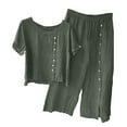 thumbnail image 1 of Summer Womens Outfit Plus Size Two Piece Outfits for Women Clothing Set Female Round Neck Short Sleeve Tops Pants Sets Long Pant Style S_1026 Women's Tracksuits Gray 4XL, 1 of 8