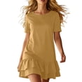 thumbnail image 1 of Summer Womens Plus Size Dress Double Ruffle Hem Elegant Cute Short Sleeve T-Shirt Dress, 1 of 6