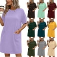 thumbnail image 1 of Summer Womens Plus Size Dress Fashion Casual Solid Short Sleeve Round Neck Bandage Mini Dress with Pockets, 1 of 7