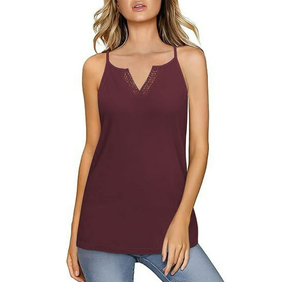 Summer Womens Plus Size Tank Tops Loose Casual Solid Color Round Neck Sleeveless Wine Loose Fit Tank Tops S-2XL