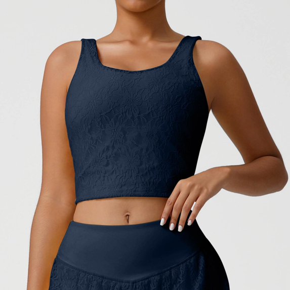 Summer Womens Plus Size Tank Tops Sleeveless Casual Oversize Solid Color Round-Neck Padded Tank Tops — Navy∣L