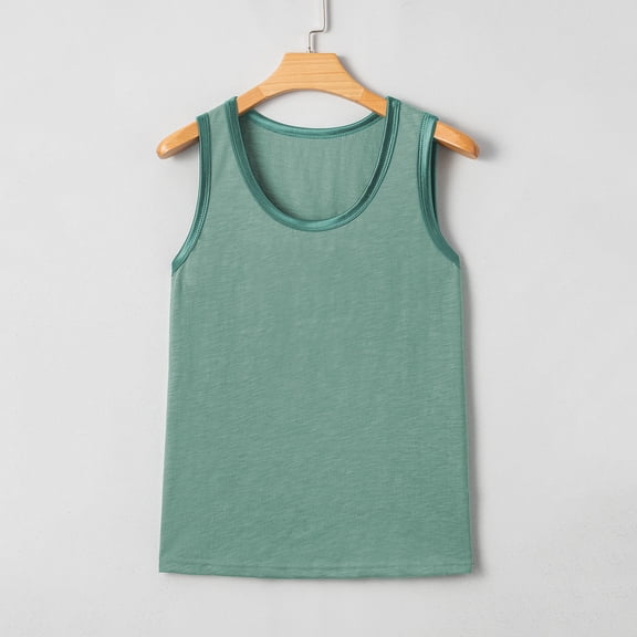 Summer Womens Plus Size Tank Tops V-Neck Solid Color Casual Loose Fit Tank Tops — Green∣L