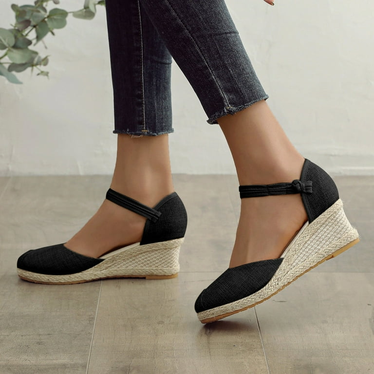 Summer Womens Resort Style Floral Embroidered Pattern Wedge Slippers Comfortable Wedges for Women Closed Toe Dress Shoes for Women Wedges Womens Wedge