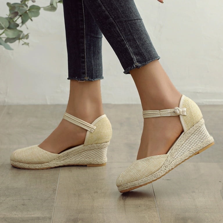 Summer Womens Resort Style Floral Embroidered Pattern Wedge Slippers Comfortable Wedges for Women Closed Toe Dress Shoes for Women Wedges Womens Wedge