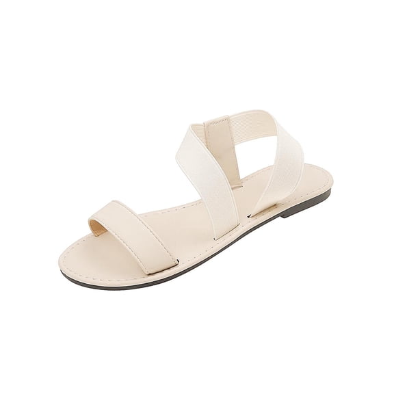 Summer Womens Sandals Flat Sandals with Elastic Straps,Open Toe Slip-On Shoes