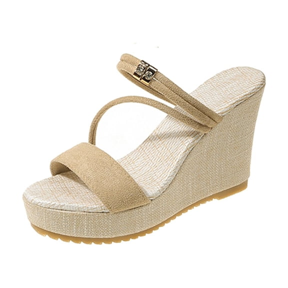 Summer Womens Sandals Versatile Two-Way Peep-Toe Wedge Heel Comfortable Slippers