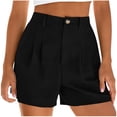 thumbnail image 1 of Summer Womens Shorts Fashion Shorts For Women High Waisted Cuffed Back Elastic Waistband Pleated Linen With Pockets Pants For Women, 1 of 6
