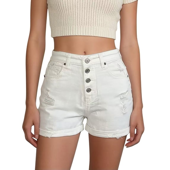 Summer Womens Shorts Fashion Shorts For Women High Waisted Distressed White Denim With Button Fly Pants For Women