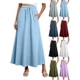 thumbnail image 1 of Summer Womens Skirtes 100%Cotton with Pockets Elastic Waist Loose Ruffle Ankle Length Skirt, 1 of 7