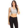 thumbnail image 1 of Summer Womens Sparkle Stripe Front Sequin Slim Fit Cropped Vest Tank Tops, 1 of 5