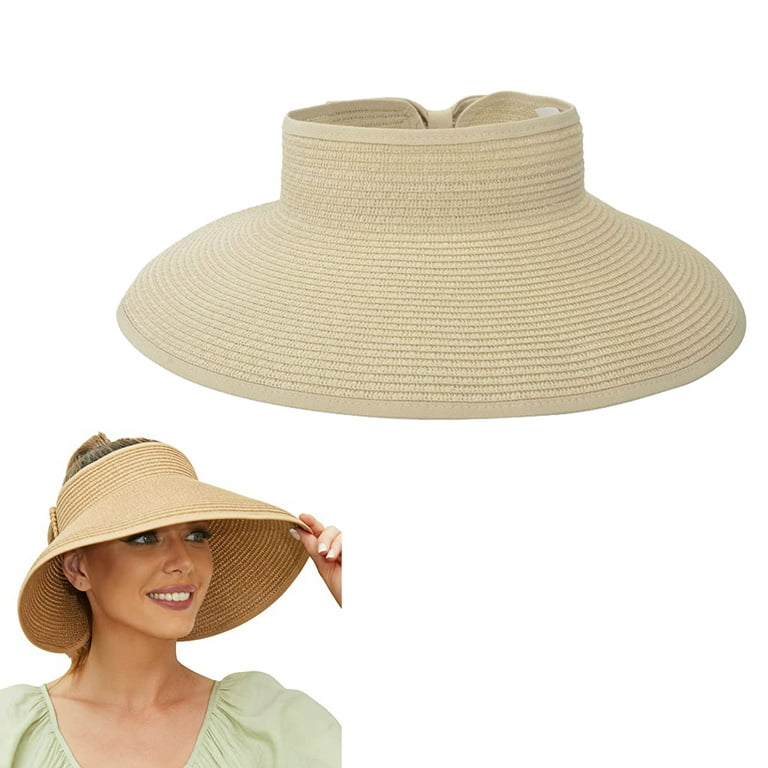 Summer Womens Straw Hats Bow Beach Hat for Women Large Wide Brim Empty Top  Hat 