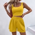 thumbnail image 1 of Summer Womens Sweat Set 2 Piece Outfit Solid Tank Shorts Casual Home Set Yellow Matching Sets S-3XL, 1 of 8