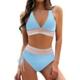 thumbnail image 1 of Summer Womens Swimsuits High Waisted Bikini Sets Color Block Two Piece Drawstring Bathing Suit For Women Sky Blue M, 1 of 5