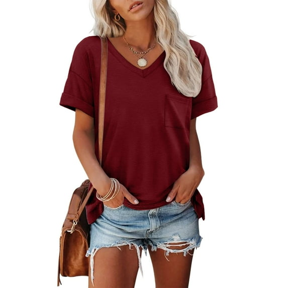 Summer Womens T Shirts Short Sleeve Printed Shirts Casual Button Down Crew Neck Work Blouses Tops Womens Athletic Wear V Neck Tee Graphic Athletic Top Women Shirts for Women Trendy Solid Tee Shirts