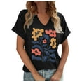thumbnail image 1 of Summer Womens T Shirts Short Sleeve V Neck Solid Color Printed Casual Top Blouse Black L, 1 of 4