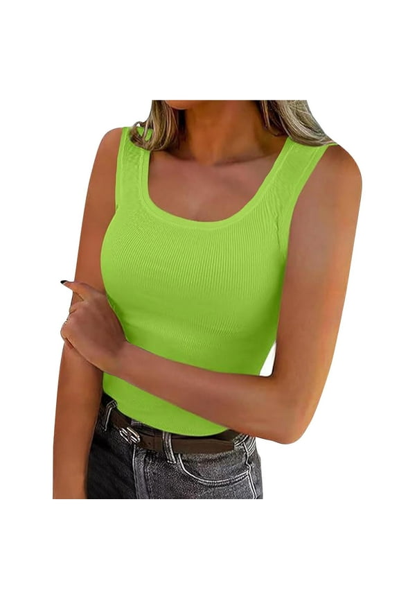 Summer Womens Tank Tops 2025 Square Neck Fitted Sleeveless Shirts for Women Ribbed Basic Top