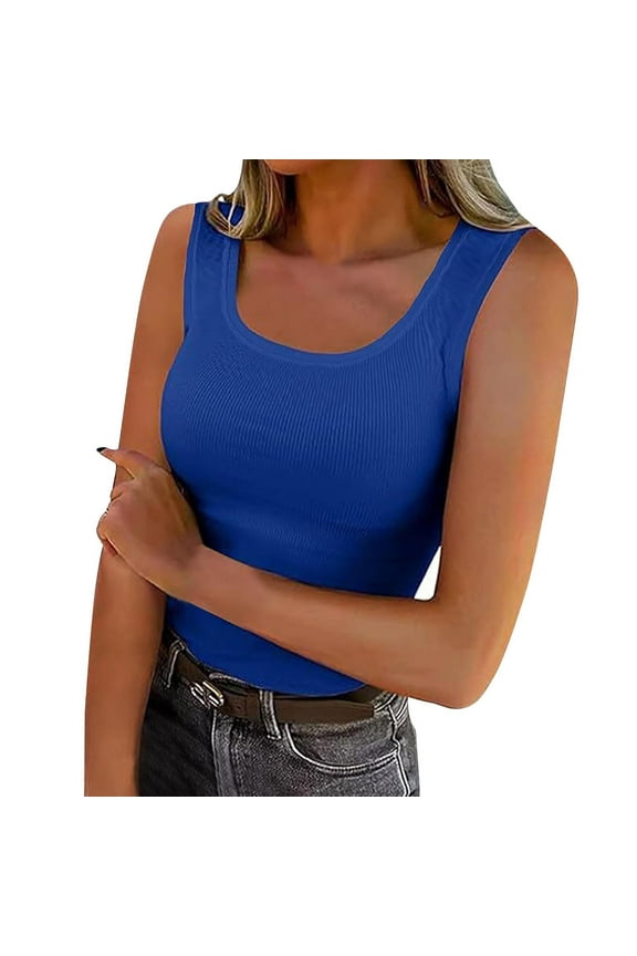 Summer Womens Tank Tops 2025 Square Neck Fitted Sleeveless Shirts for Women Ribbed Basic Top