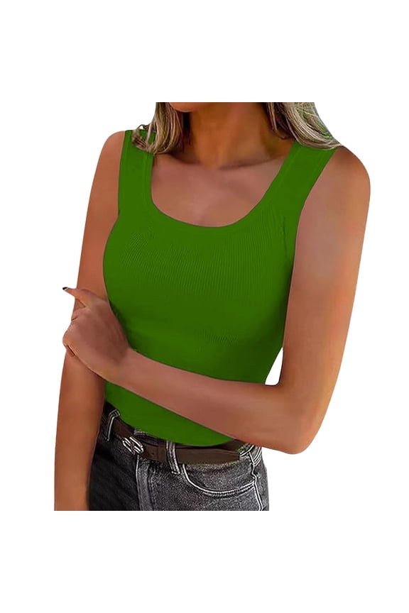 Summer Womens Tank Tops 2025 Square Neck Fitted Sleeveless Shirts for Women Ribbed Basic Top
