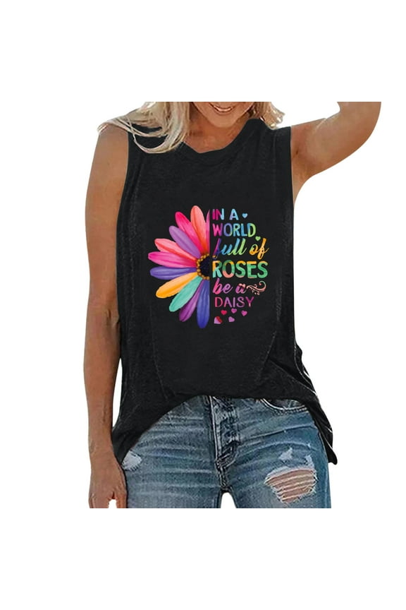 Summer Womens Tank Tops Activewear Sleeveless Yoga Workout Loose Fit Running Exercise Graphic T Shirt Summer Tops Curved Hem Flowy Shirts