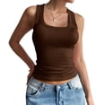 thumbnail image 1 of Summer Womens Tank Tops Square Neck Fitted Sleeveless Shirts for Women Ribbed Basic Top Brown S, 1 of 8