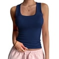 thumbnail image 1 of Summer Womens Tank Tops Square Neck Fitted Sleeveless Shirts for Women Ribbed Basic Top Dark Blue L, 1 of 8
