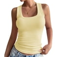 thumbnail image 1 of Summer Womens Tank Tops Square Neck Fitted Sleeveless Shirts for Women Ribbed Basic Top Yellow L, 1 of 8