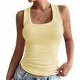 thumbnail image 1 of Summer Womens Tank Tops Square Neck Fitted Sleeveless Shirts for Women Ribbed Basic Top Yellow L, 1 of 8