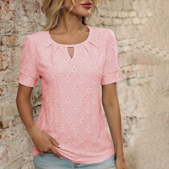 Summer Womens Tee Shirts Short Sleeve Round-Neck Loose Regular Casual Loose Fitting Tops Fashion Clothes - S