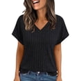 thumbnail image 1 of Summer Womens Tee Shirts V-Neck Solid Short Sleeve Casual Loose Fitting Tops Fashion Clothes - Black∣S, 1 of 5