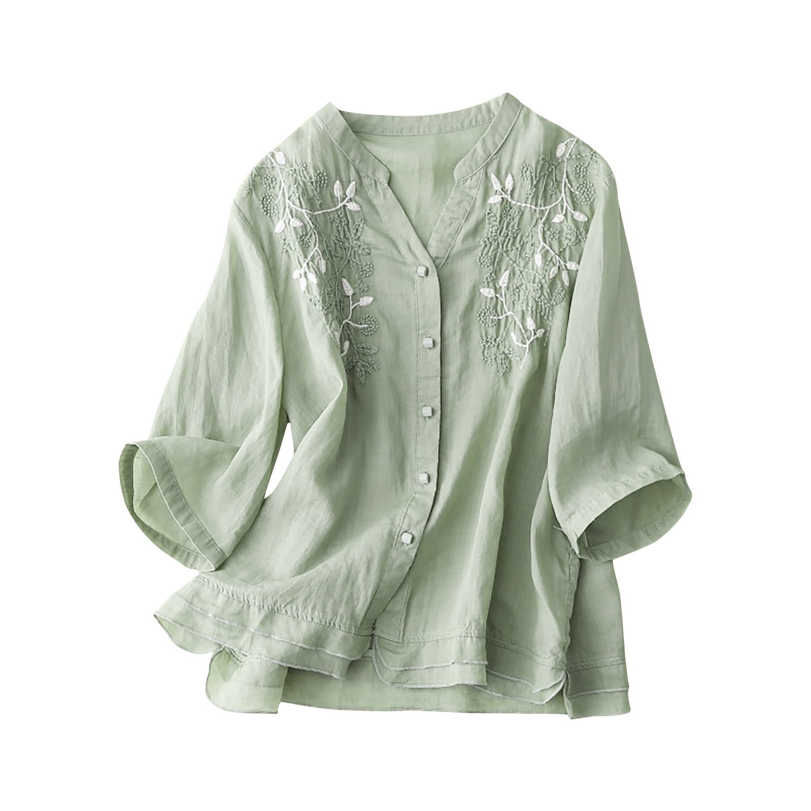 Summer Womens Tops 2025 Cotton and Linen Plus Size Casual Round-Neck ...