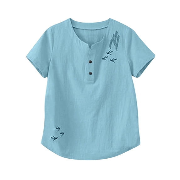 Summer Womens Tops 2025 Cotton and Linen Plus Size Printed Embroidery Casual Loose T-Shirt Short Sleeve Tops And Linen Blouse