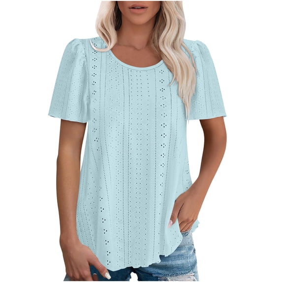 Summer Womens Tops 2025 Fashion Plus Size New Solid Color Round Neck Sleeve Short Sleeved T-shirt
