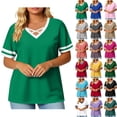 thumbnail image 1 of Summer Womens Tops 2025 Oversized V-neck Short Sleeved Solid Summer Base Shirt Sports T-shirt Clearance 50% off!, 1 of 6