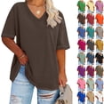 thumbnail image 1 of Summer Womens Tops 2025 Oversized V-neck Short Sleeved Solid Summer Base Shirt Sports T-shirt 50% off!, 1 of 4