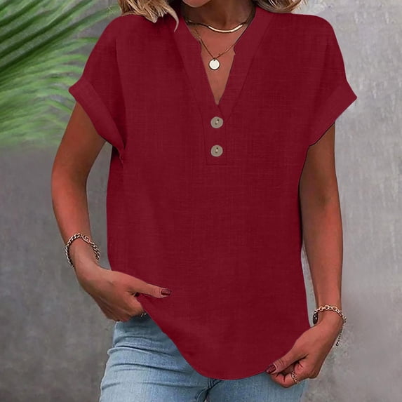 Summer Womens Tops 2025 Oversized V-neck Short Sleeved Solid Summer T Shirts Size S-5XL