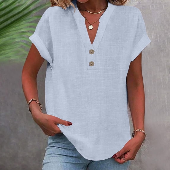 Summer Womens Tops 2025 Oversized V-neck Short Sleeved Solid Summer T Shirts Size S-5XL